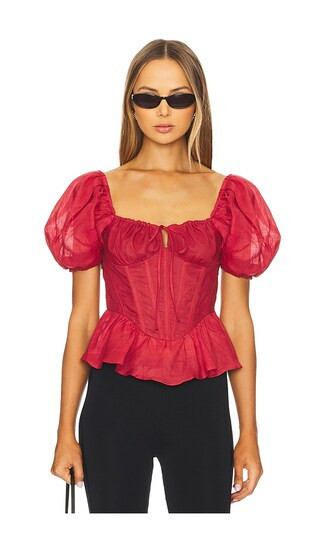Bardot Esra Puff Sleeve Corset Top in Red. - size 10 | Revolve Clothing (Global)