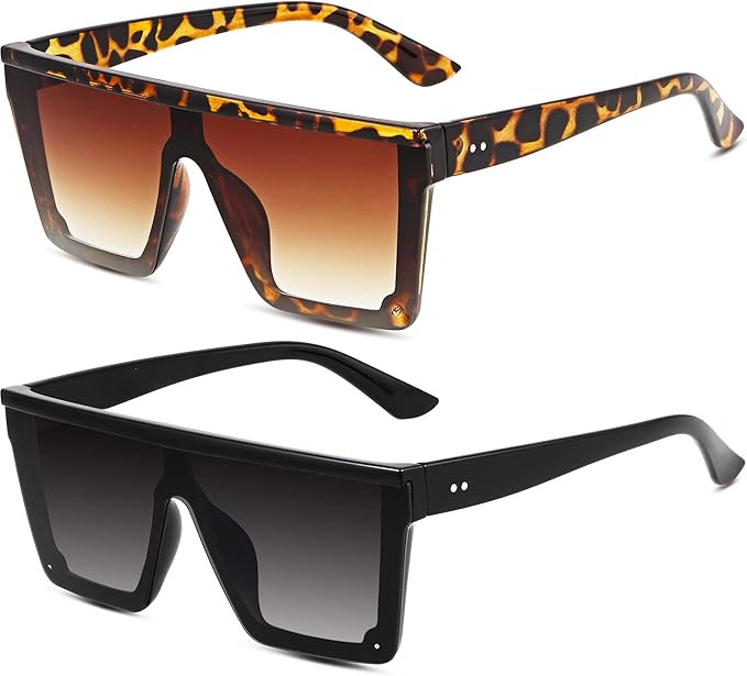 2 Pairs Fashion Oversized Flat Top Sunglasses Siamese Lens Sunglasses Unisex Square Sunglasses Sh... | Amazon (US)