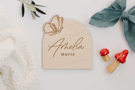 Butterfly Arch Custom Engraved Baby Name Plaque  Modern Baby - Etsy | Etsy (US)