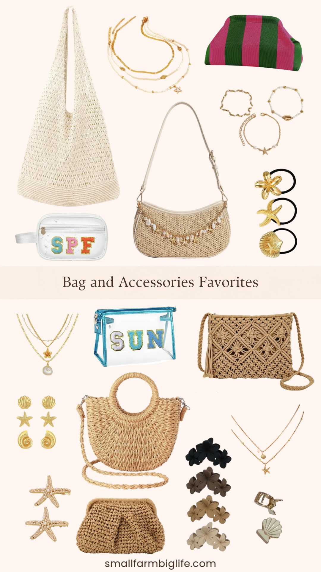 All the beach accessories you need for summer in one place and every single one is from Amazon. I am obsessed with the crochet and straw bags right now because they go with everything and instantly make any outfit feel more vacation ready. The shell and starfish jewelry is so pretty layered together and the seashell hair clips and flower hair clips are the finishing touches that pull a beach look together without trying too hard. I also included a couple of clear sunscreen bags because keeping your SPF organized and easy to grab at the beach is a must. Tap to shop! 

 #LTKOver40 #LTKSwim #LTKTravel