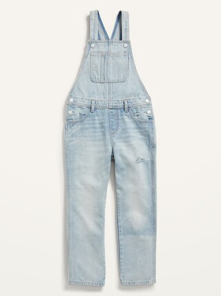 Slouchy Straight Light-Wash Ripped Jean Overalls for Girls | Old Navy (US)