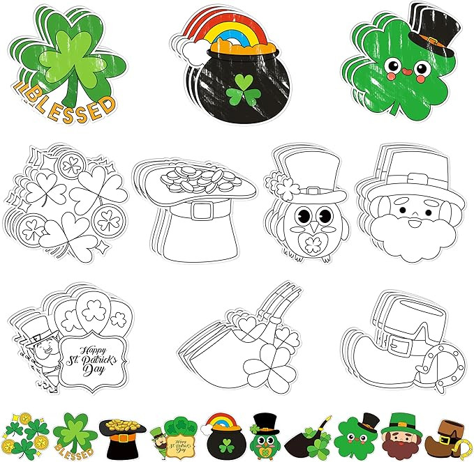 St. Patrick's Day Coloring Arts Crafts Kits - 30Pcs Color Your Own Shamrock Magnets for Kids Luck... | Amazon (US)