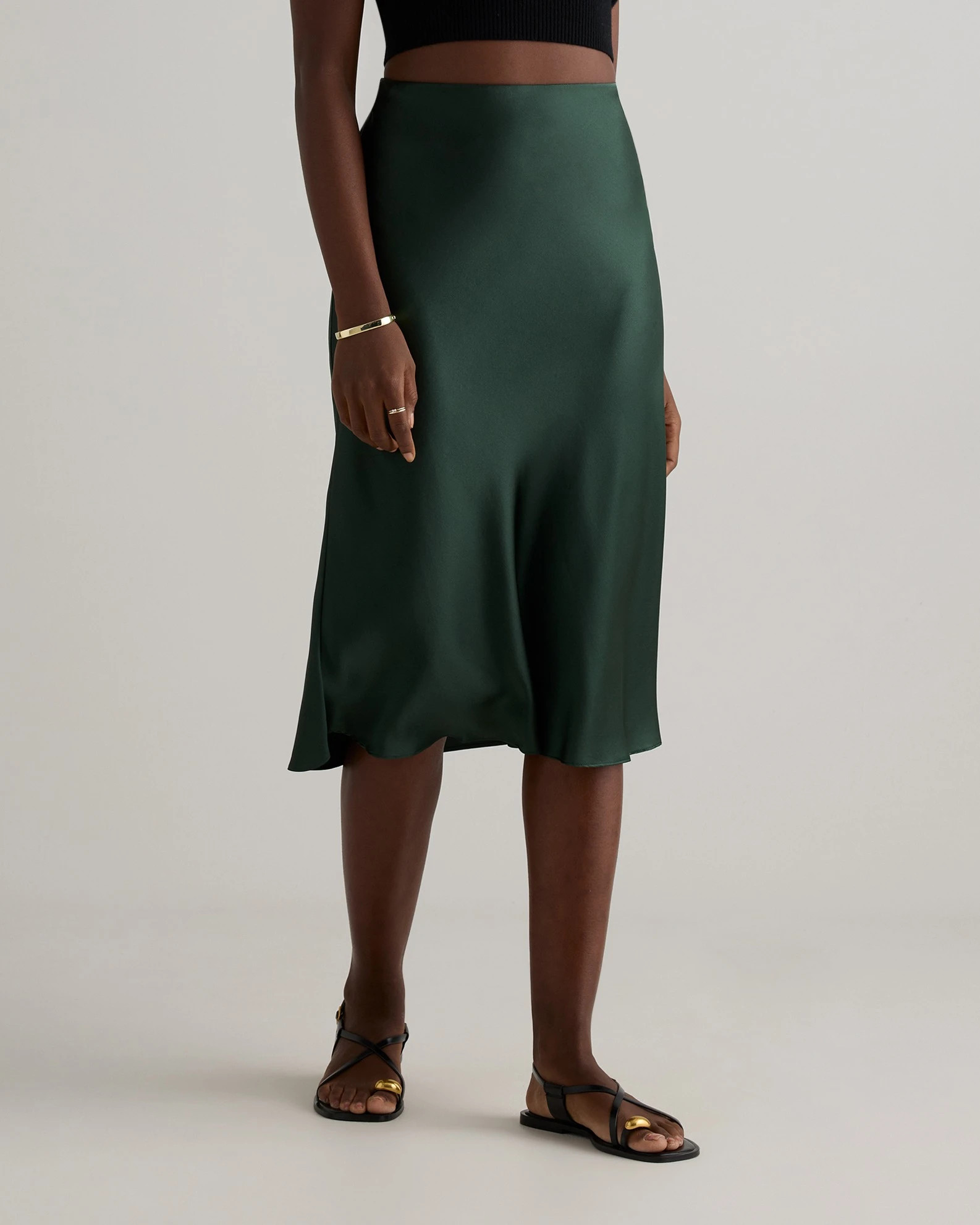 100% Washable Silk Skirt in Forest Green | Quince