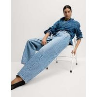 Womens M&S Collection Mid Rise Barrel Jeans, Light Indigo | Marks and Spencer US