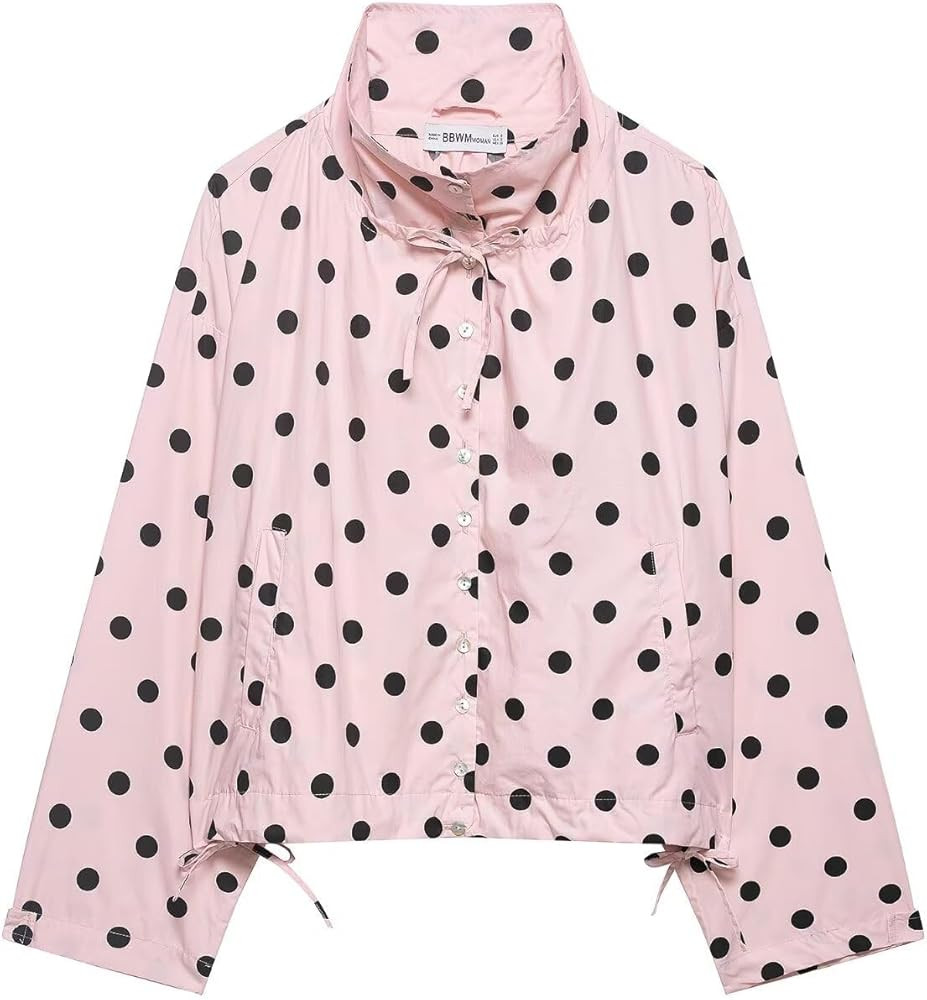 A37135 BBWM Women's Polka Dot Overcoat, Long Sleeve, Button-Up, Drawstring Hem, High Neck, Multip... | Amazon (UK)