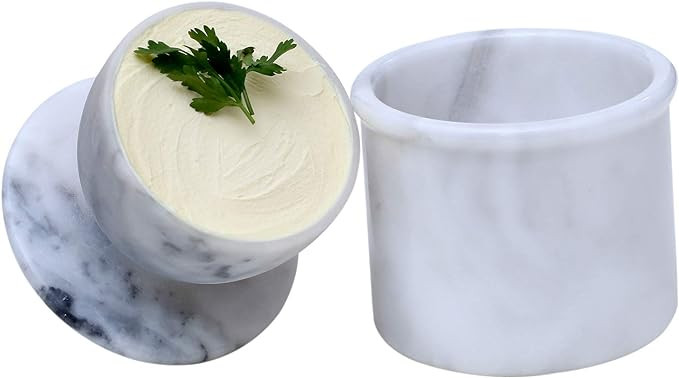 Butter Dish Cover Pot White Handmade Marble French Butter Storage Crock Keeper for Kitchenware | Amazon (US)