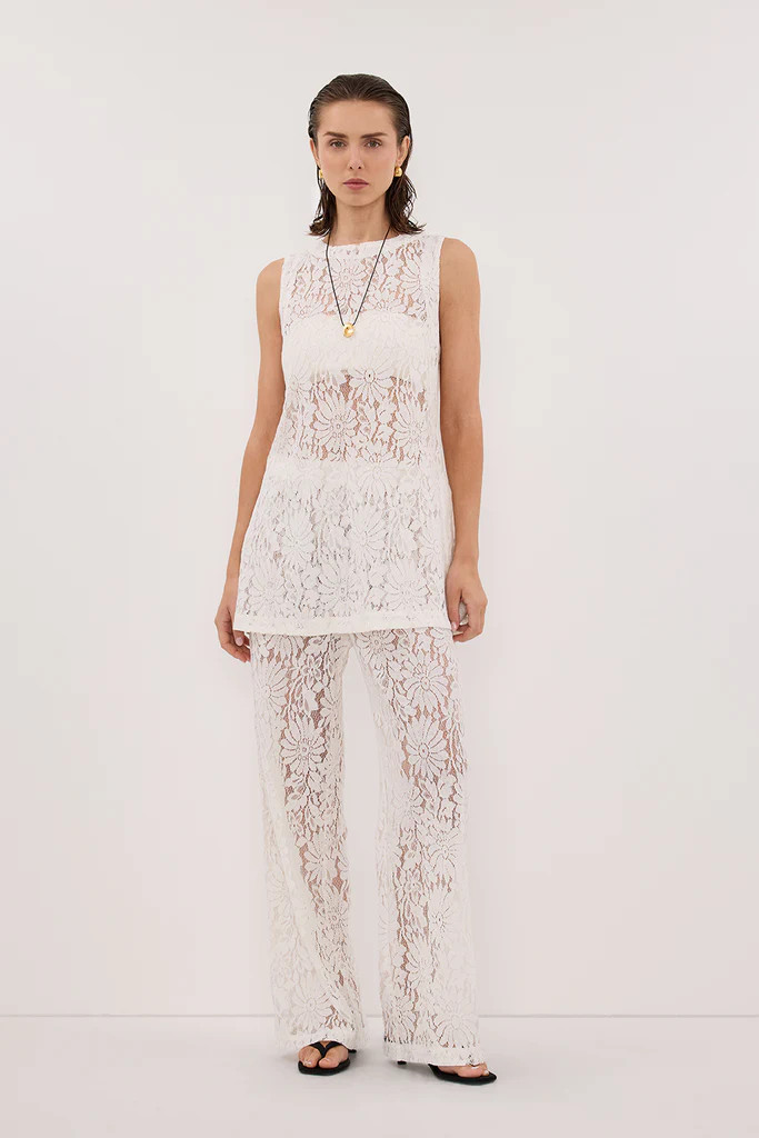 WILMA WHITE SLEEVELESS LACE TUNIC | DISSH