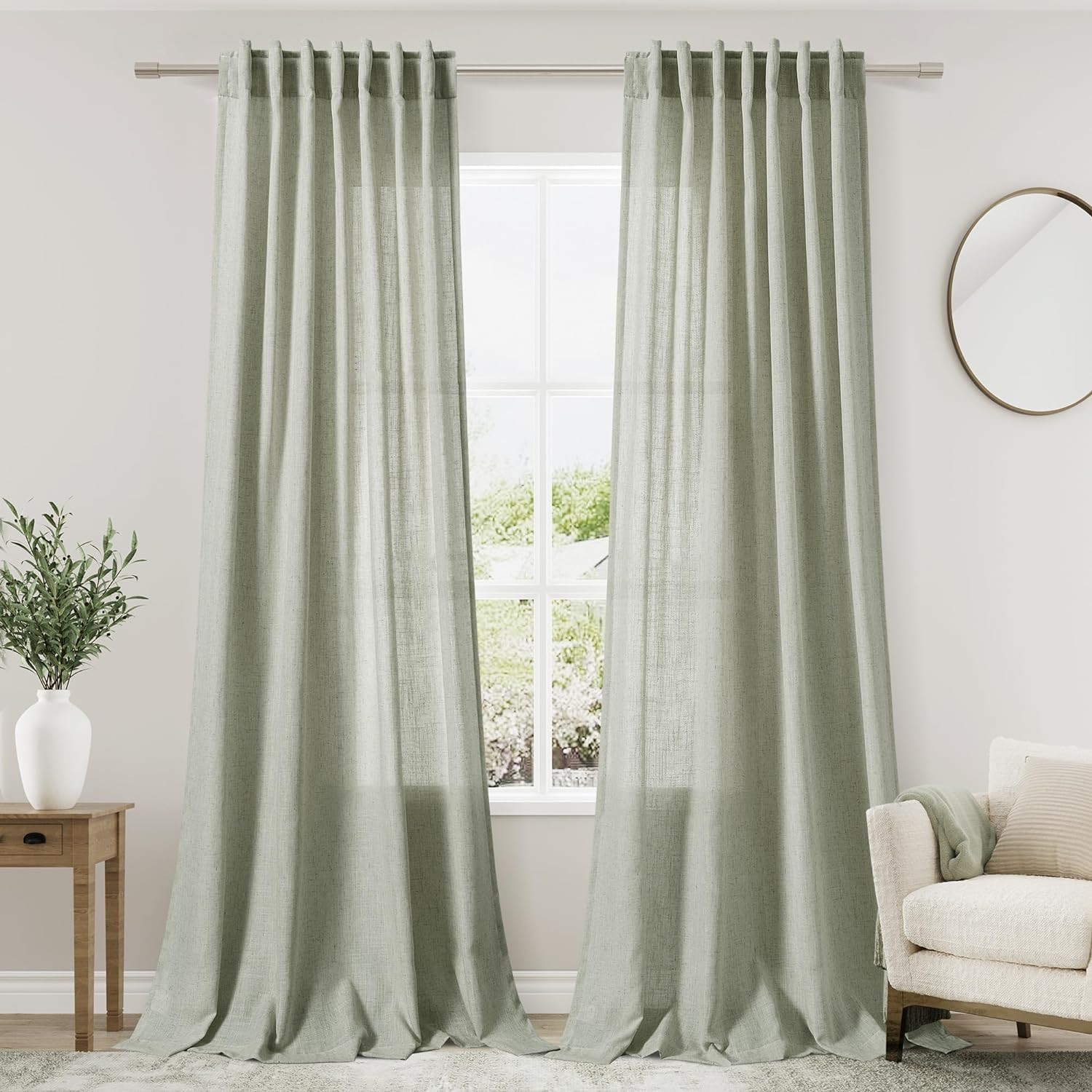 Amazon.com: Nanspring Sage Green Curtains 84 Inch Length 2 Panels Back Tab Rod Pocket Light Filte... | Amazon (US)