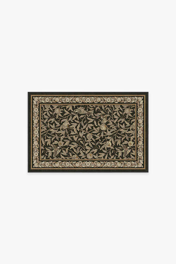 Bird & Pomegranate Soft Black Flatwoven Rug | Ruggable