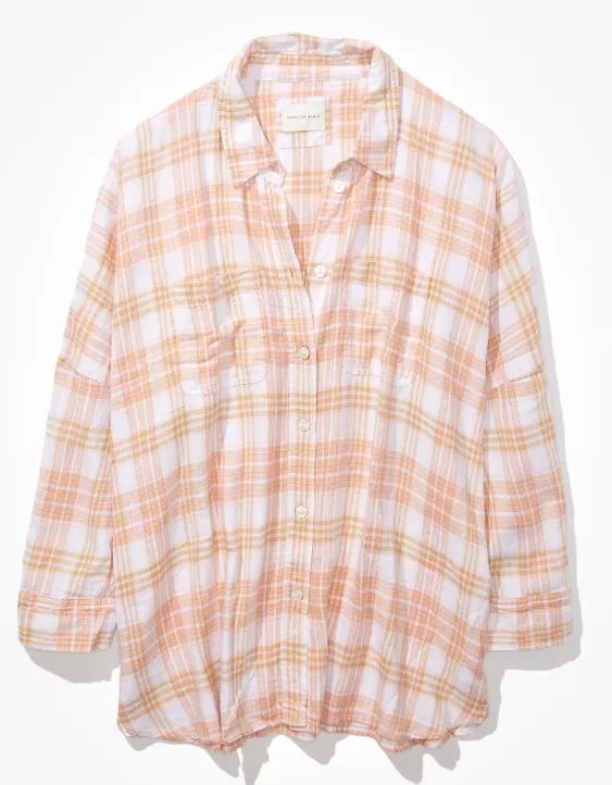 AE Oversized Button-Up Beach Shirt | American Eagle Outfitters (US & CA)