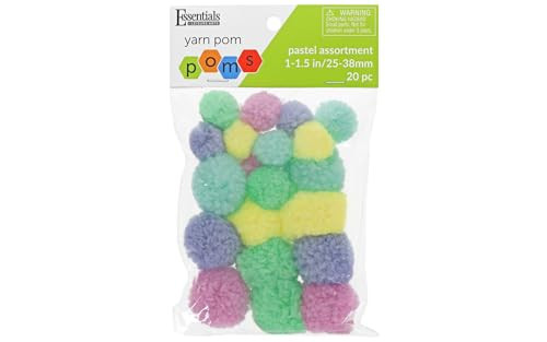 Essentials By Leisure Arts Yarn Pom Poms - Assorted Pastel - 1" to 1.5" 20 Piece Pom Poms Arts and Crafts Gray Pompoms for Crafts Craft Puff Balls for Crafts | Amazon (US)