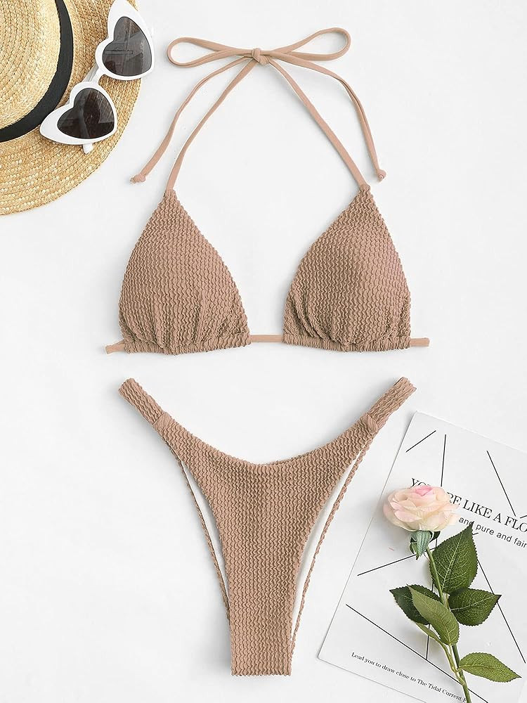 ZAFUL Women's Dot Print High Cut Cross Triangle Bikini Set Two Piece Swimwear | Amazon (US)