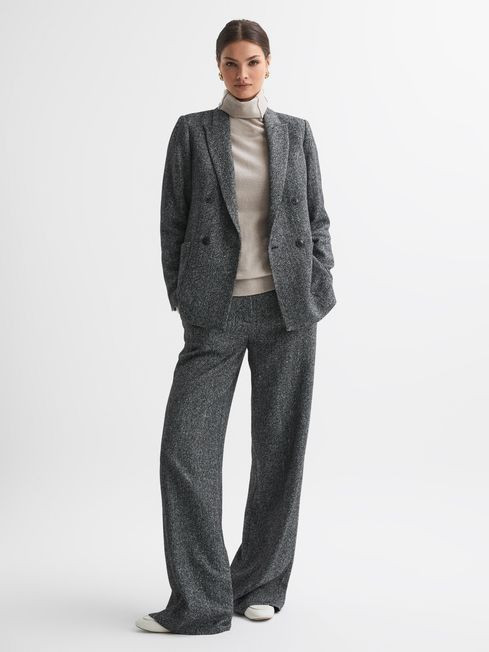 Reiss Grey Luella Relaxed Fit Textured Double Breasted Suit Blazer | Reiss UK