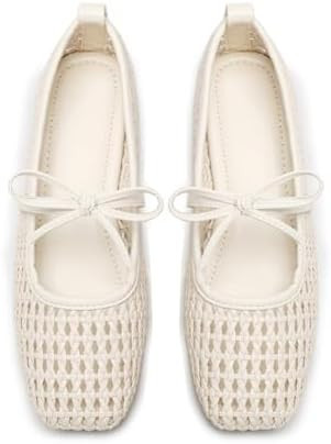 Women's Mesh Woven Ballet Flats Foldable Square Toe Mary Jane Shoe | Amazon (US)