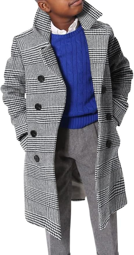Ebifin Boys Notch Lapel Double Breasted Long Trench Coat Casual Classic Peacoat | Amazon (US)