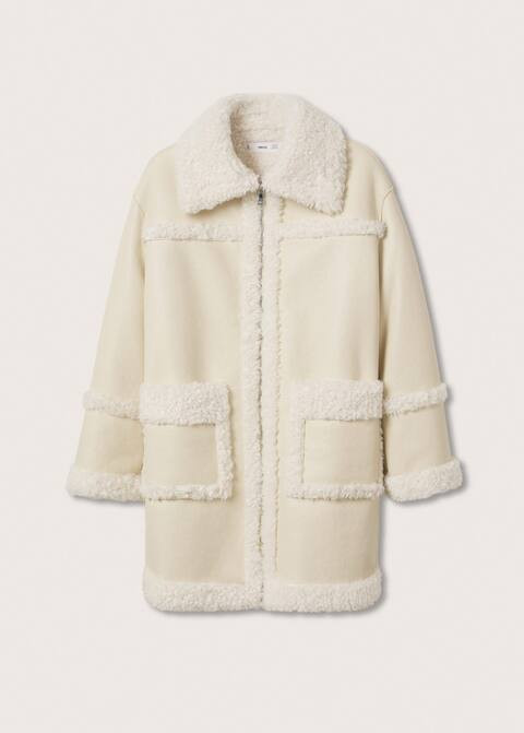 Faux-shearling leather-effect coat -  Women | Mango United Kingdom | MANGO (UK)