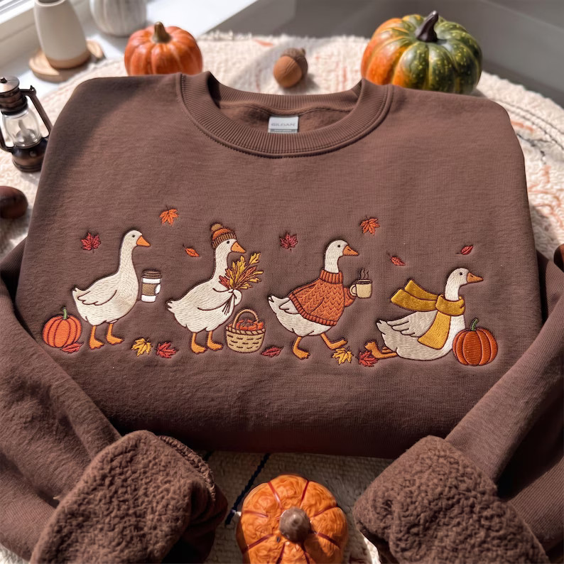 Fall Goose Embroidered Sweatshirt, Cozy Silly Goose Autumn Thanksgiving Crewneck, Pumpkin Fall Sh... | Etsy (Global)