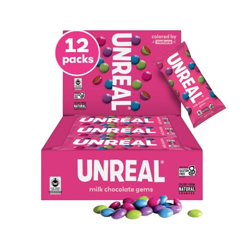 UNREAL Milk Chocolate Gems | Certified Fair Trade, Non-GMO | Made with Gluten Free Ingredients and Colors from Nature | No Sugar Alcohols or Soy | 12 Snack Packs | Amazon (US)