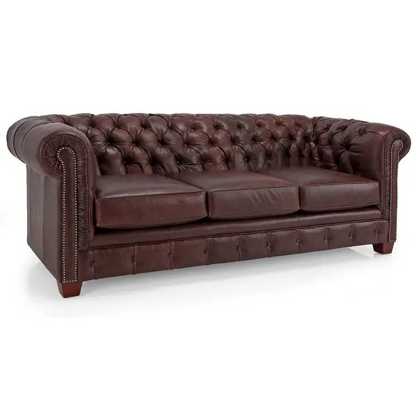 Hancock Tufted Top Grain Italian Leather Chesterfield Sofa - 31" H x 86" W x 40" D - Distressed R... | Bed Bath & Beyond