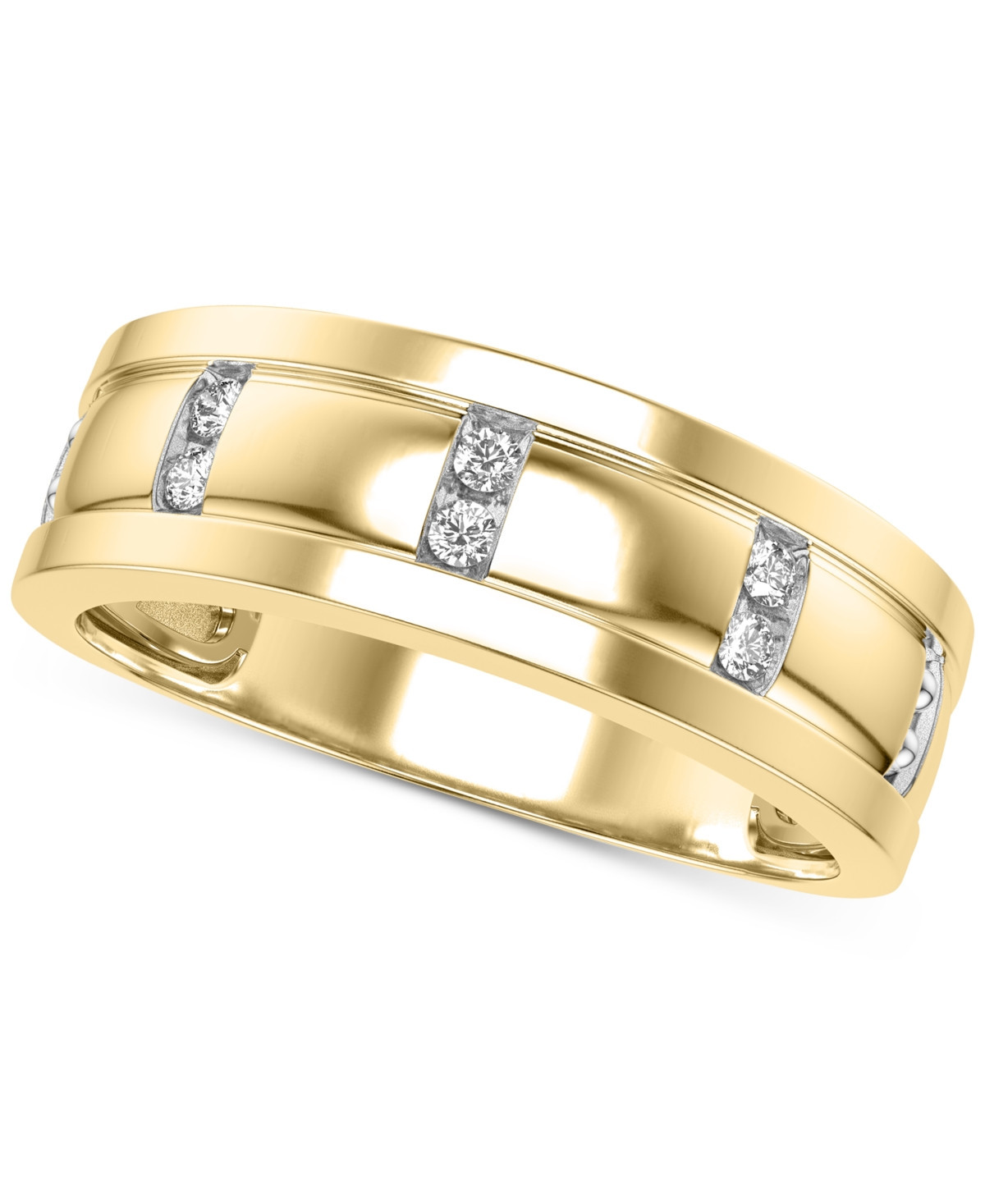 Men's Diamond Band (1/10 ct. t.w.) in 10k Yellow Gold and 10k White Gold - Yellow Gold | Macy's