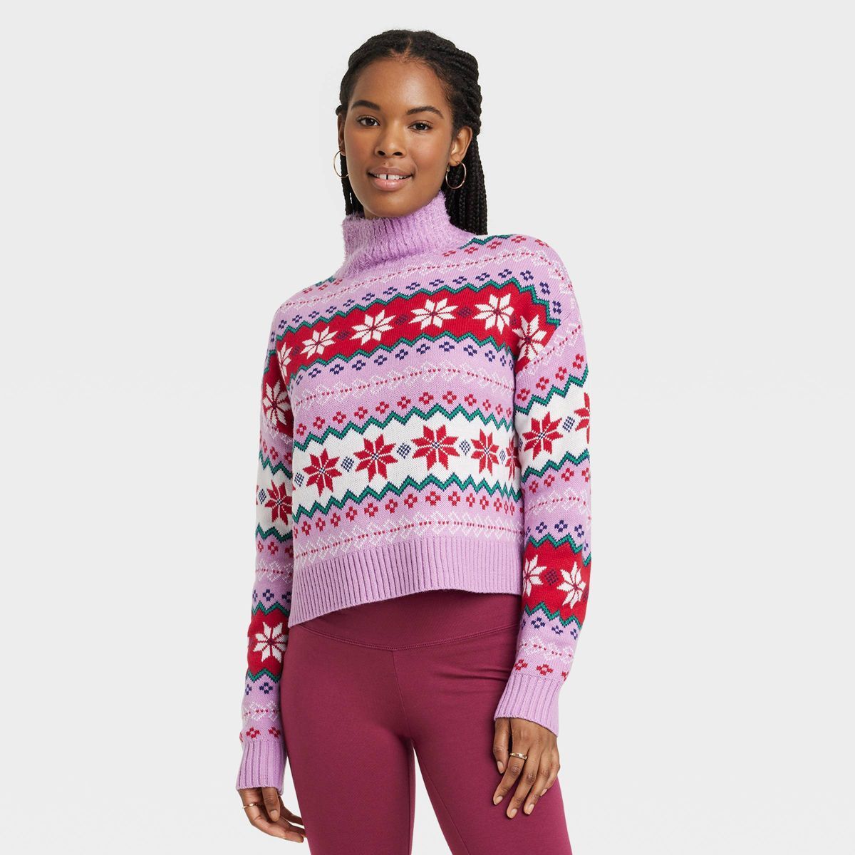 Women's Argyle Graphic Sweater - Purple XS | Target