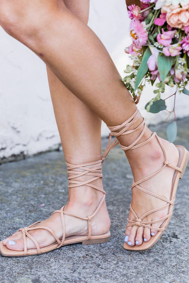 April Natural Strappy Wrap Detail Sandals | Pink Lily