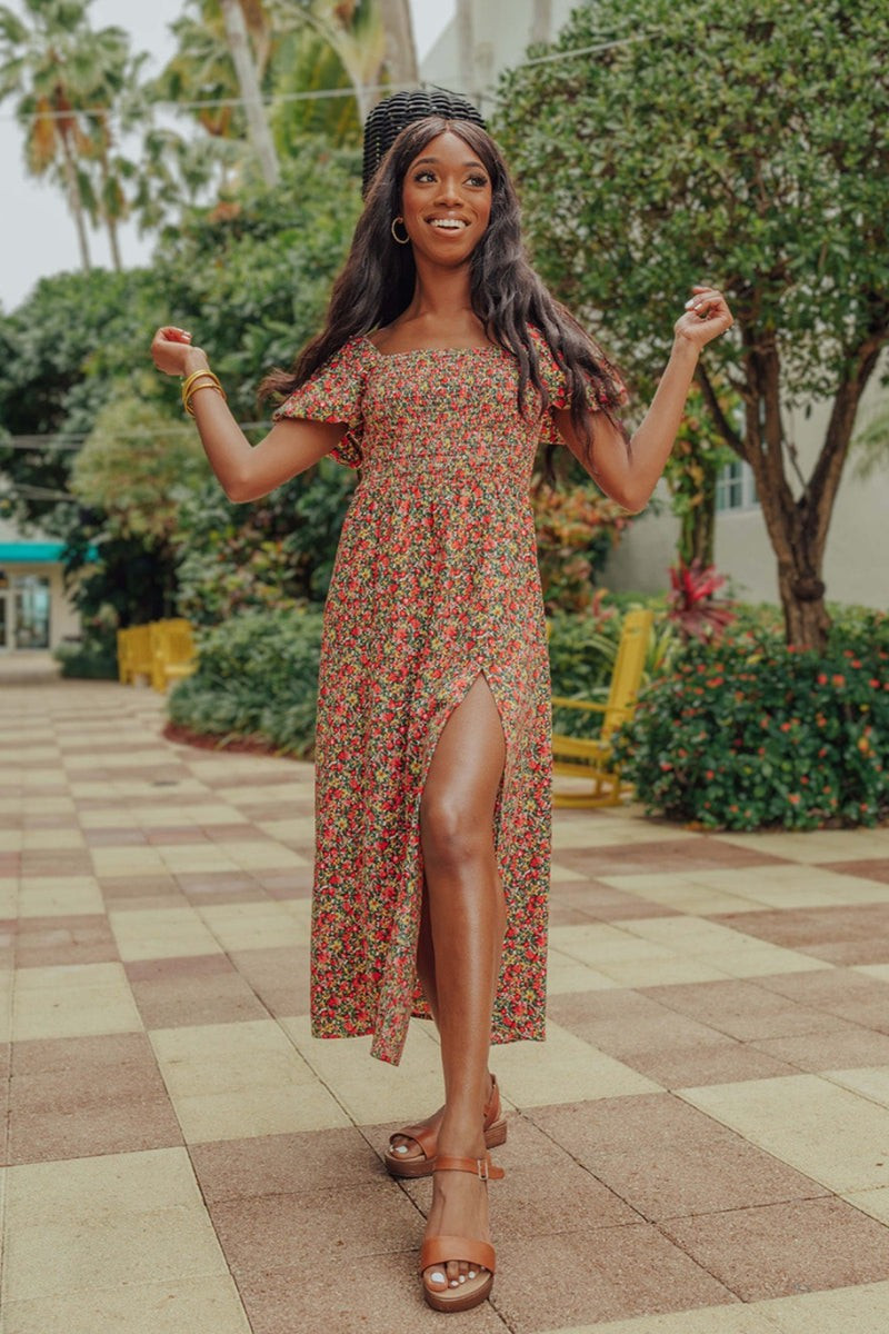 BuddyLove | Babs Smocked Midi Dress | Rosebud | BuddyLove