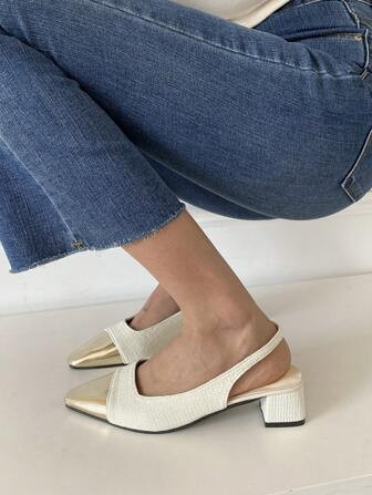 2024 New Style Mary Jane Shoes With Chunky Heels And Square Toe, Retro French Style Gold Pumps Fo... | SHEIN