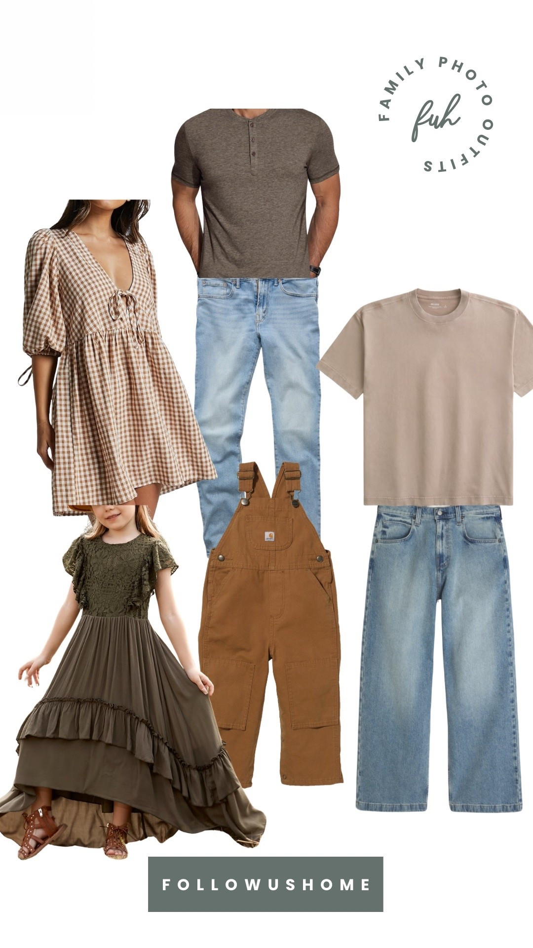 Neutral family of five outfits. Brown, green and cream with jeans. Carhartt overall bib for baby. Beach photoshoot outfit idea.

#LTKmomlife #LTKootd #LTKBaby