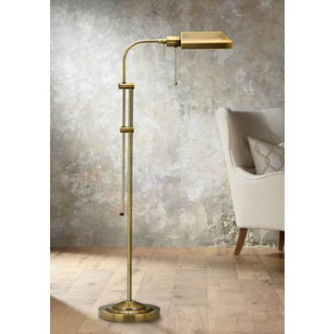 Cal Lighting Adjustable Height Antique Brass Metal Pharmacy Floor Lamp | Lamps Plus
