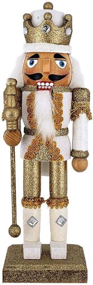 Christmas Holiday Wooden Nutcracker Figure Soldier King with Traditional Gold and White Glitter U... | Amazon (US)