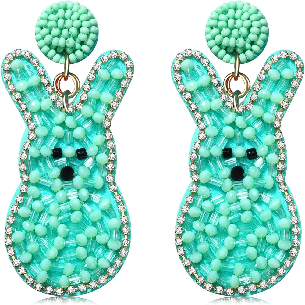 CEALXHENY Beaded Easter Earrings Handmade Easter Bunny Egg Earrings for Women Cute Spring Holiday... | Amazon (US)