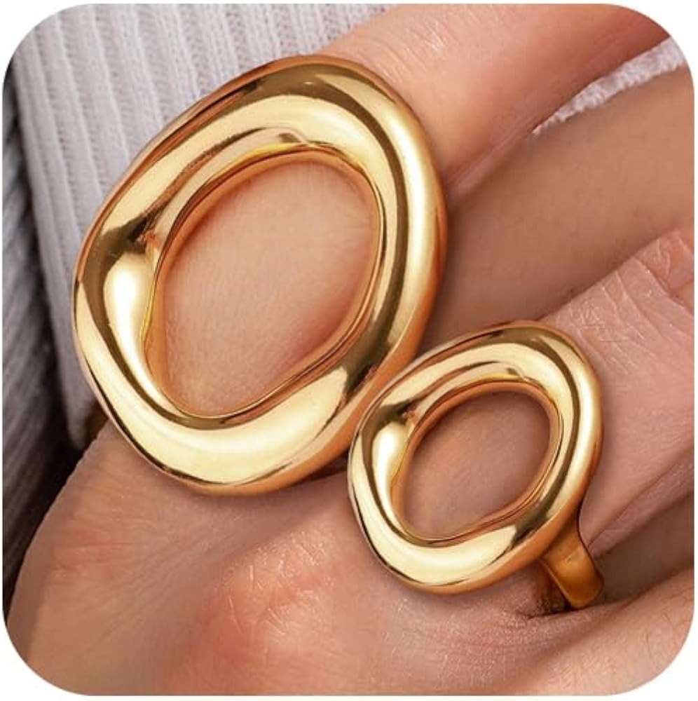 Hollow Oval Shaped Ring for Women Chunky Gold Statement Rings Stainless Steel Irregular Thick Geo... | Amazon (US)