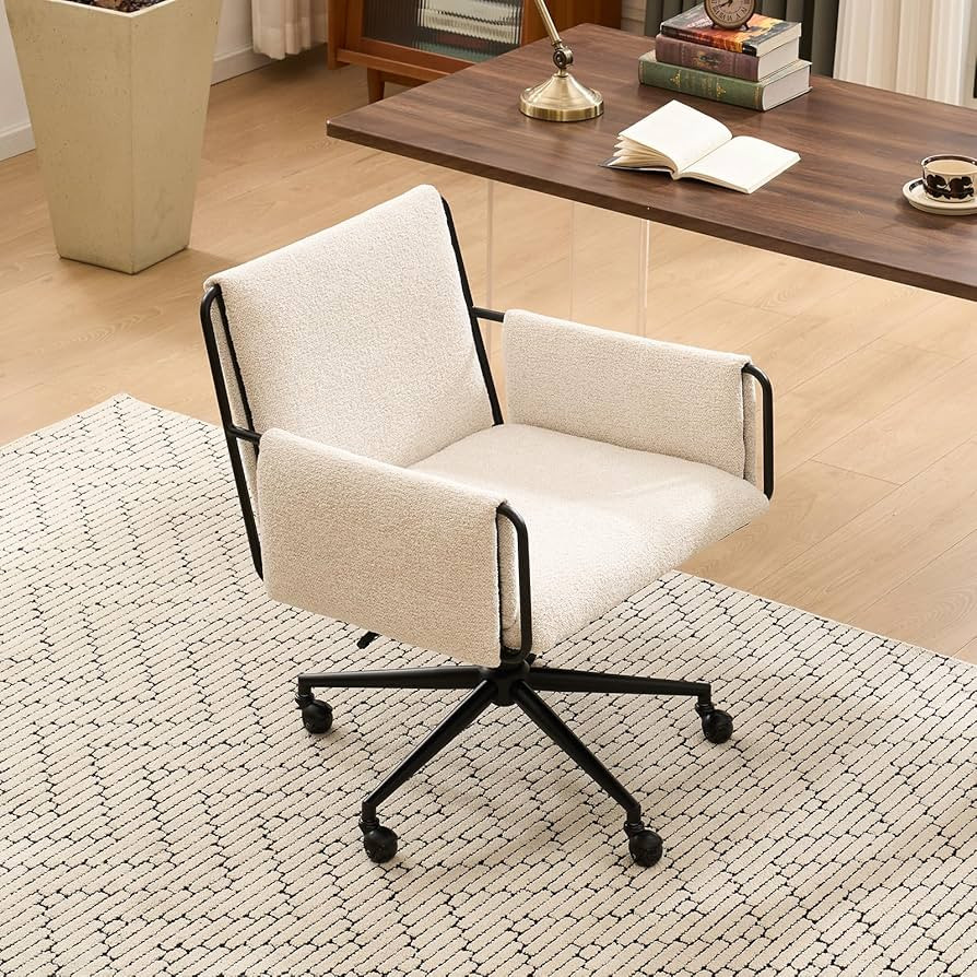 Rowill Modern Office Chair, Beige Boucle Fabric, Adjustable Height, 300 LBS Capacity, Wheels, Arm... | Amazon (US)