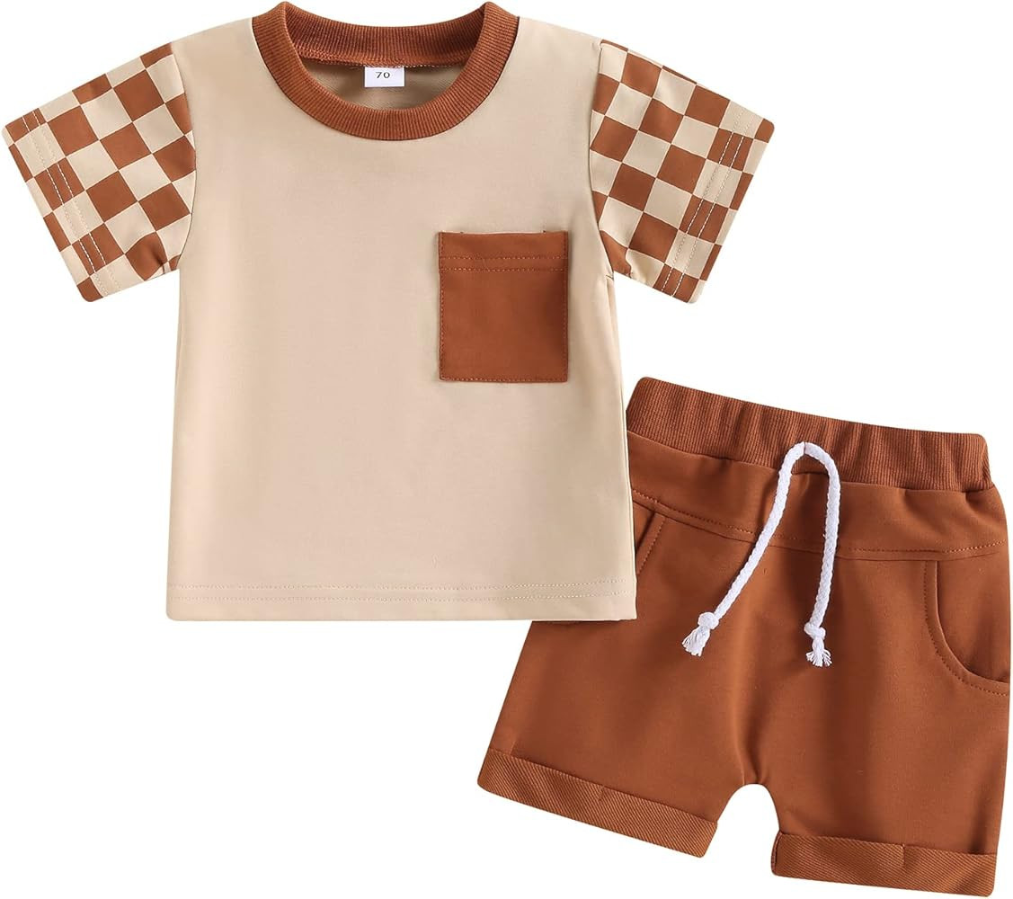 Toddler Baby Boy Summer Outfits Solid Color Short Sleeve Top and Shorts Casual Baby Boy Clothes S... | Amazon (US)