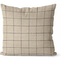 Burlap & Navy Plaid Pillow Cover // Cabin Throw Dark Cream With Brown 142 | Etsy (US)