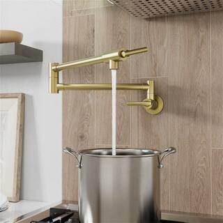 GIVING TREE Wall Mount Pot Filler Faucet Double-Handle in Brushed Gold XLHDDOTU0013 - The Home De... | The Home Depot