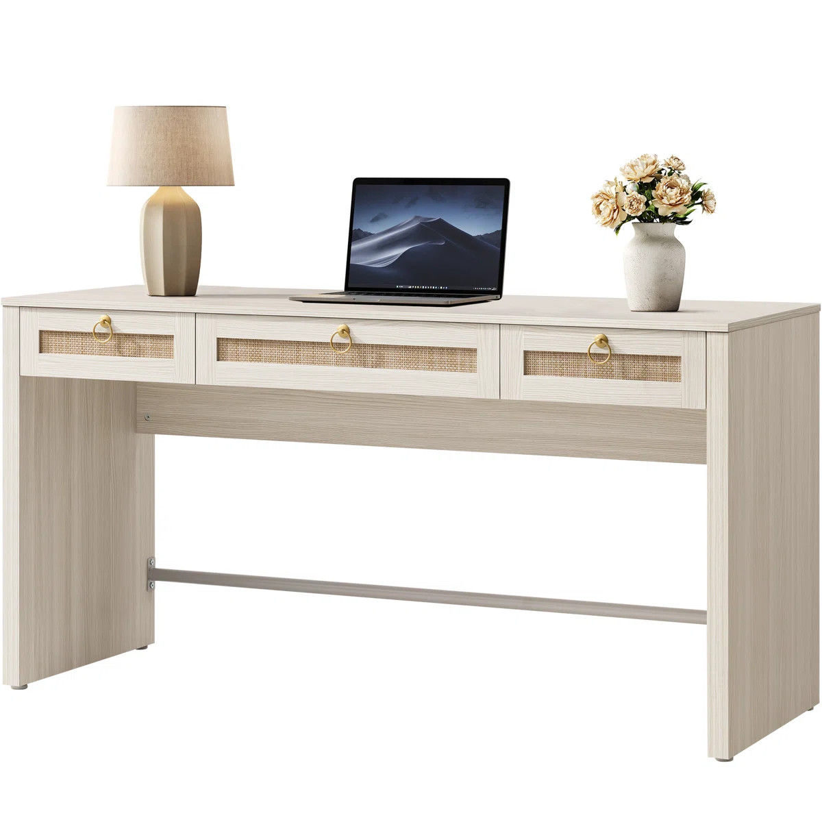 Pomodoro Boho Rattan 3-Drawer Storage Desk | Wayfair North America