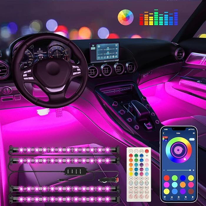 Interior Car Lights Keepsmile Car Accessories APP Control with Remote Music Sync Color Change RGB... | Amazon (US)