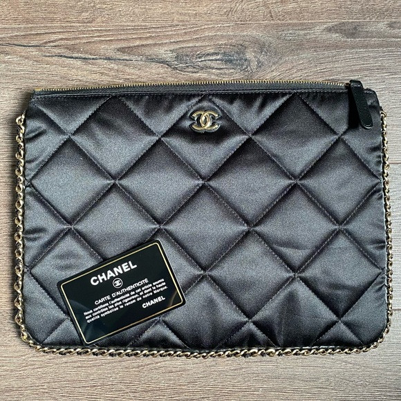 Chanel Black Silk Quilted Clutch with Gold Chain Details | Poshmark