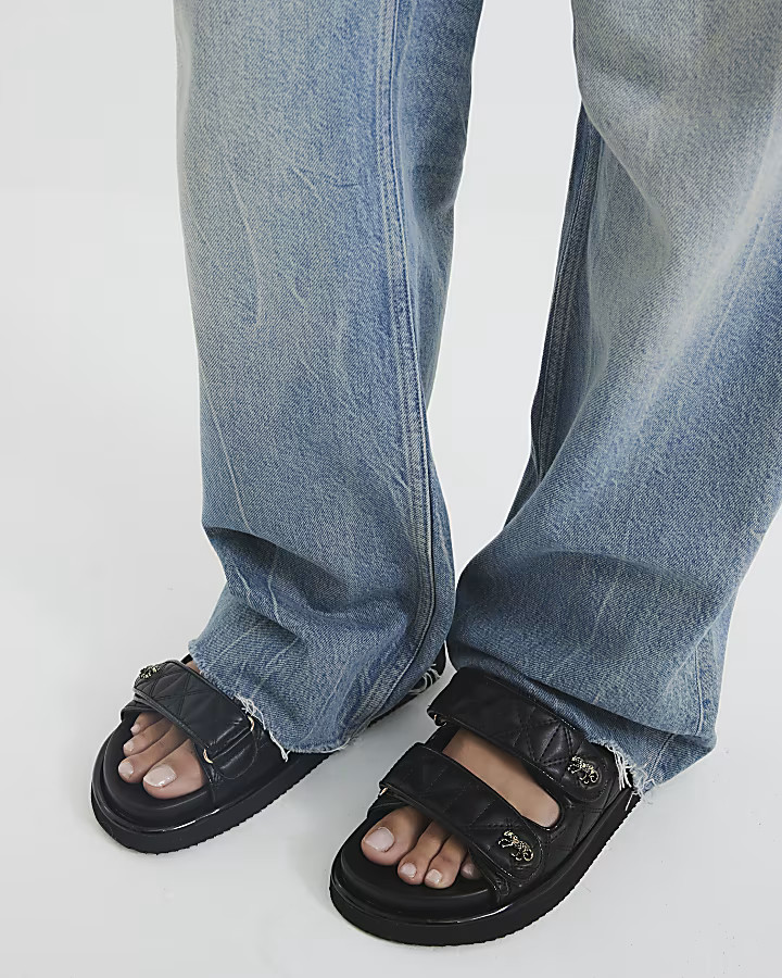 Black Quilted Chunky Footbed Sandals | River Island UK & IE