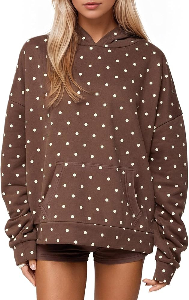 Women Polka Dot Hoodie Oversized Fleece Hooded Sweatshirt Long Sleeve Drop Shoulder Graphic Print... | Amazon (US)