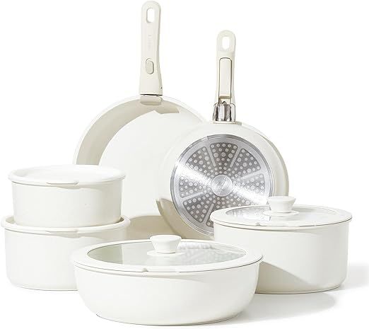 Carote 21 Pcs Pots & Pans White Granite Nonstick Cookware Set Detachable  Handle