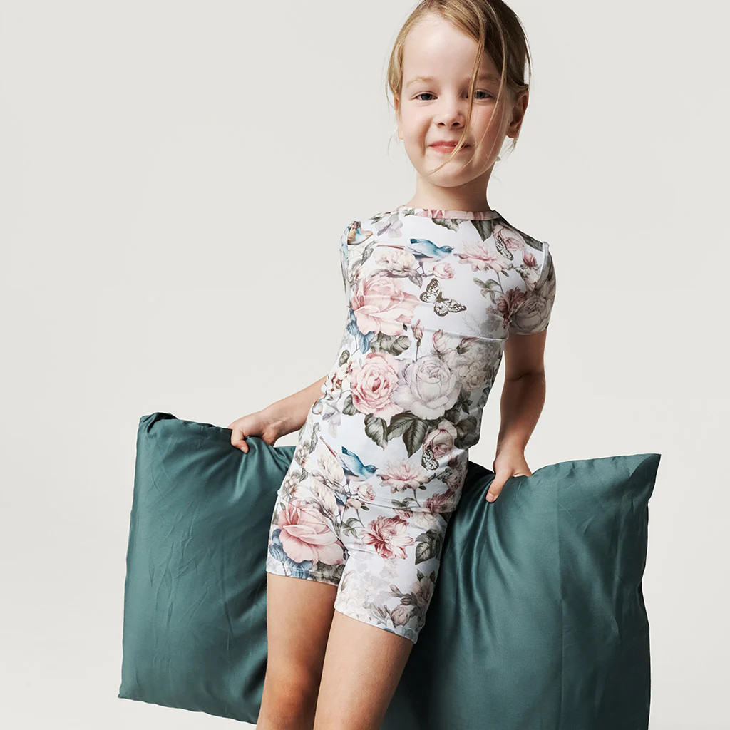 Floral Blue Toddler Short Sleeve Pajamas | Amarantha | Posh Peanut