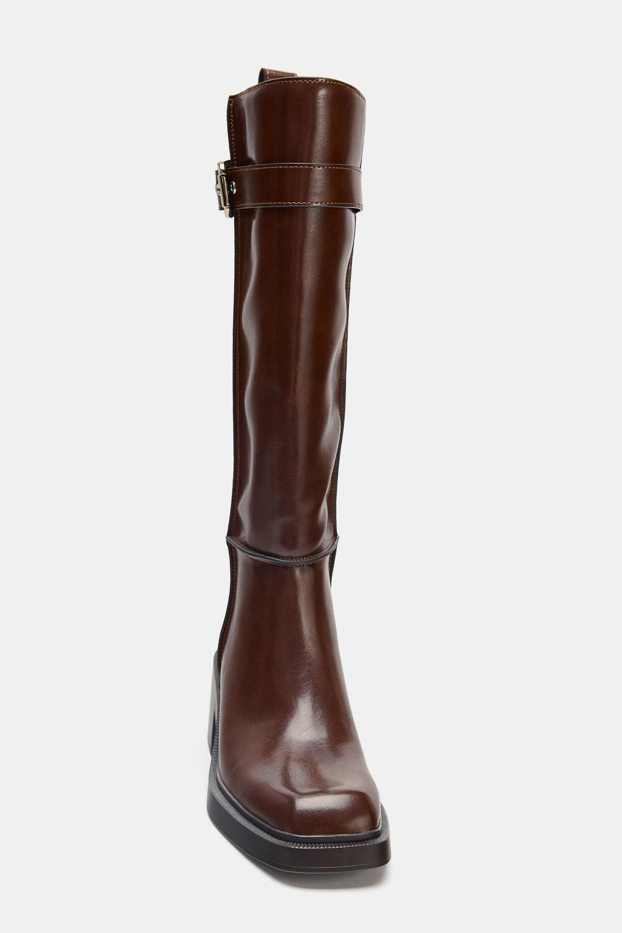 CONTRAST TOPSTITCH KNEE-HIGH BOOTS | Zara UK
