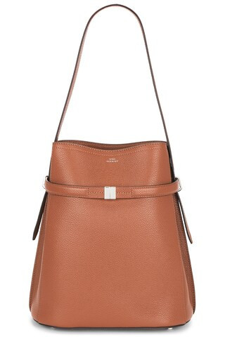 Toteme Belted Grained Leather Bucket Bag in Brown | FWRD 