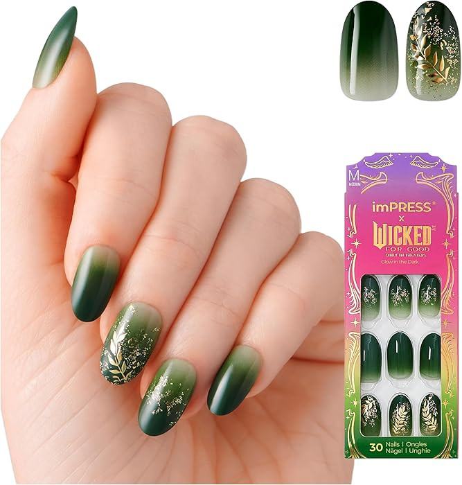 imPRESS X WICKED: FOR GOOD Press On Nails, ‘Defy Expectations’, Green, Medium Oval, New Impro... | Amazon (US)