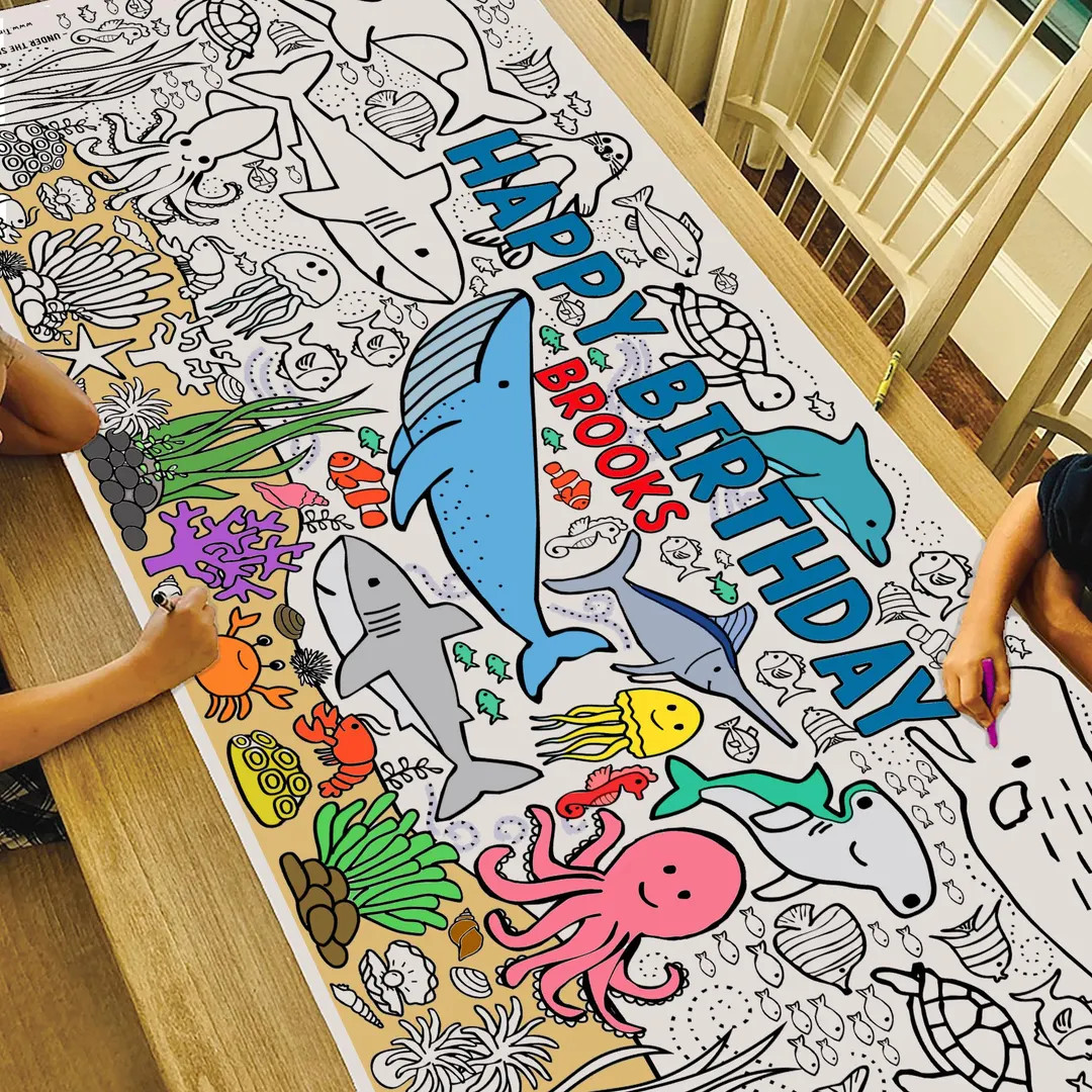 GIANT Under the Sea Coloring Poster or Tablecloth | Personalized Sea Creature Paper Banner for Bi... | Etsy (US)