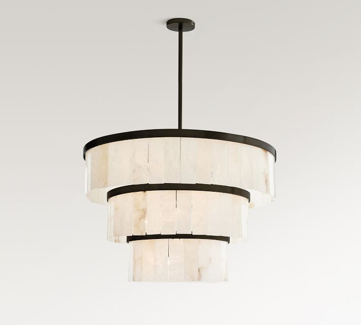 Windham Alabaster 3 Tier Chandelier, Tumbled Brass | Pottery Barn (US)
