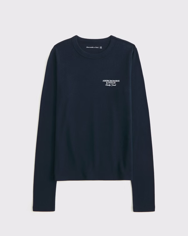 Women's Long-Sleeve Brushed Logo Tee | Women's A&F Logo Shop | Abercrombie.com | Abercrombie & Fitch (UK)